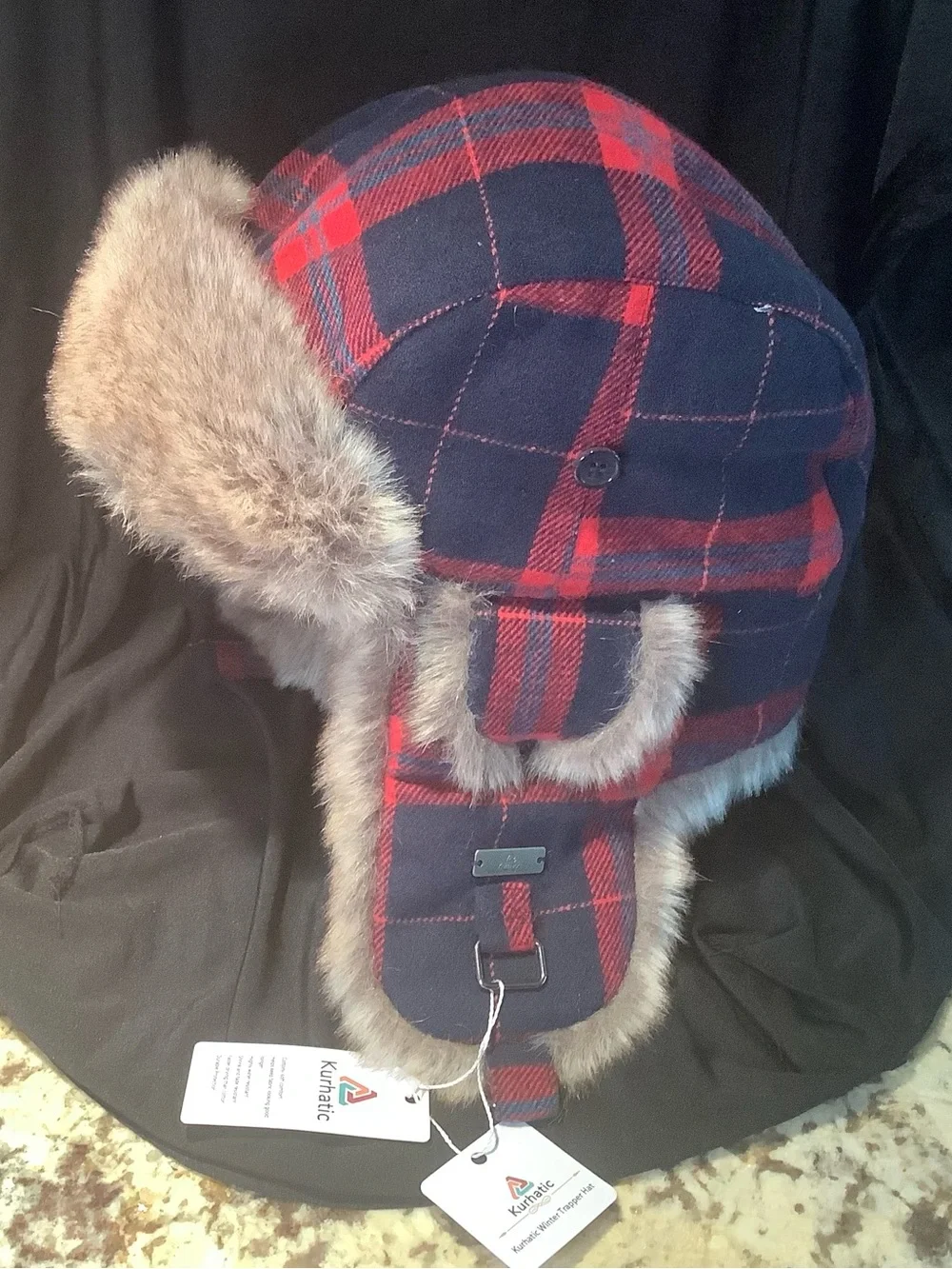 Women’s Red & Navy Plaid Faux-Fur Trapper Hat